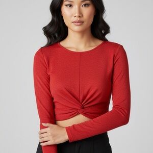Red Twist-Front Long Sleeve Top